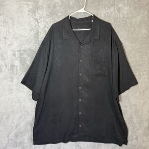 Tommy Bahama Hawaiian Shirt Men 2XLT Black 100% Silk Floral Camp Tropical Button